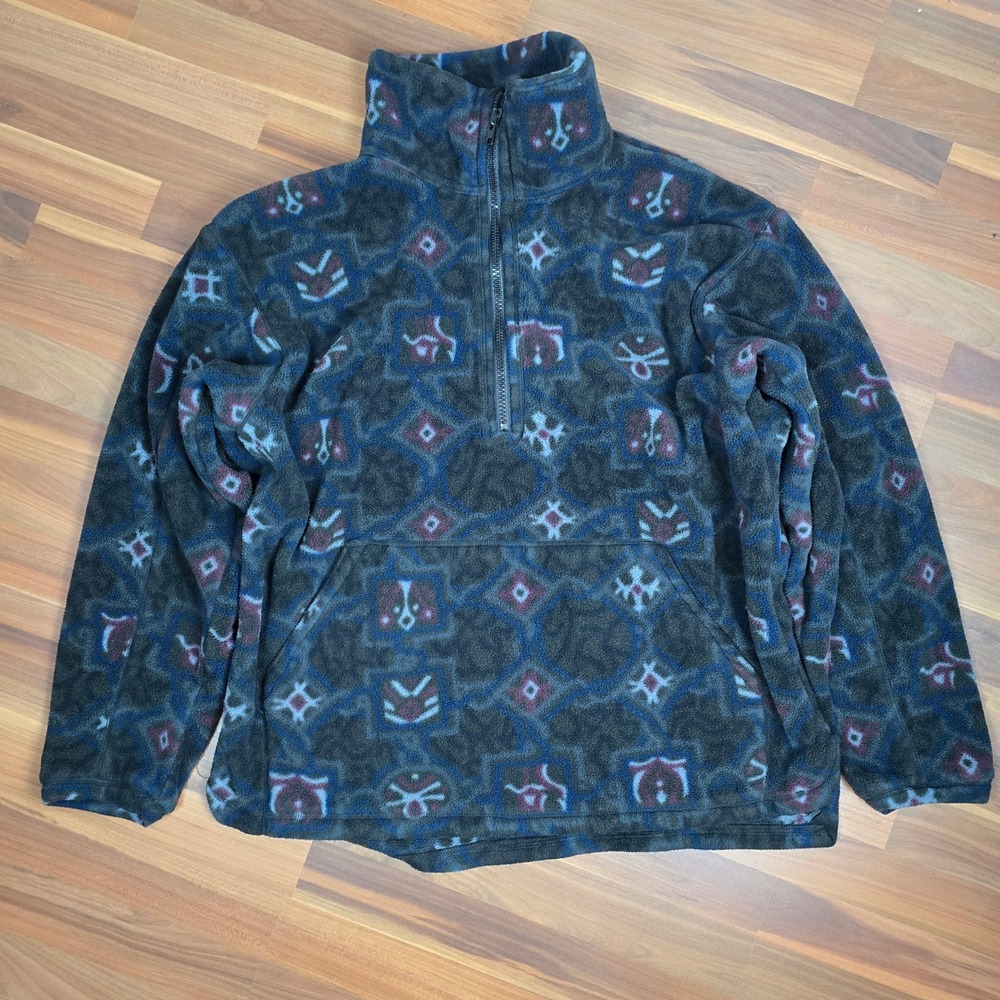 RARE VTG 90s Burton Snowboards Fleece Jacket Quarter Zip Printed Southwest XL